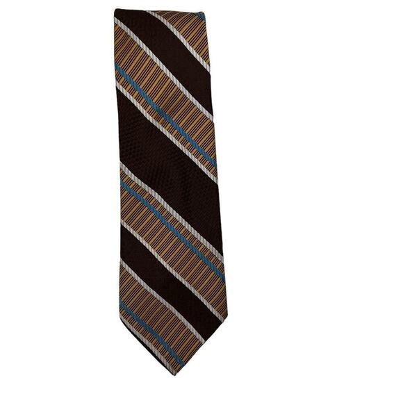 Wemlon by Wembley Diagonally Striped Brown Tie Blues Marigolds - Picture 1 of 3